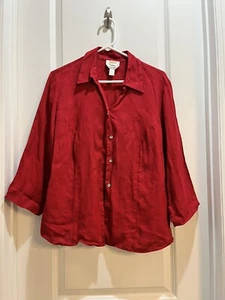 Talbots Irish Linen Button down 3/4 Sleeve Red top Sz 12W armpit to armpit 22” - Picture 1 of 6