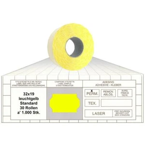 PE176= 30 Rollen a 1000 Etiketten für Preisauszeichner 32x19 mm leuchtgelb  - Bild 1 von 1