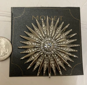 SELTEN Vintage große Brosche Pin von MONET - Silber Starburst Sonne glänzende Strasssteine - Bild 1 von 3