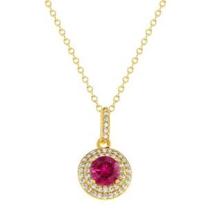 18k Gold Plated Fuchsia Hot Pink and Clear CZ Pendant Necklace 19"