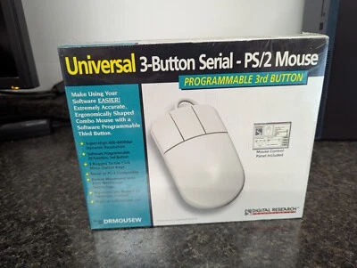 NEW SEALED Vintage Digital Research Universal 3-Button Serial PS/2 Mouse - Image 1 of 3