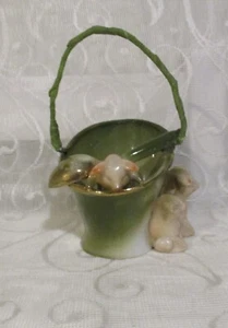 Antique German Pink Pig Fairing 3 Pigs With A Pail / Bucket And Spoon - Picture 1 of 10