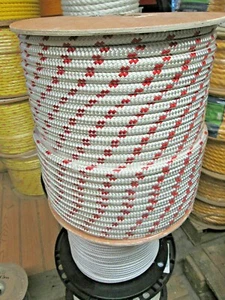 3/8" X 100' Halyard sail line,anchor rope polyester double braid USA ,white/red - Picture 1 of 2