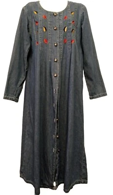 Jane Ashley Denim Maxi Dress Medium Embroidered Vtg Fall Farmhouse Cottagecore - Image 1 of 4