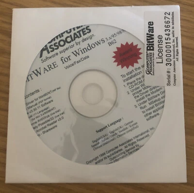 Computer Associates BitWare for Windows 3 . X 95/98/NT B62- CD - Modem - Image 1 of 4