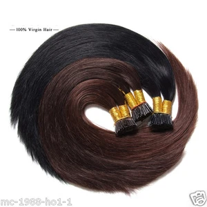 Stick I Tip Fusion Remy Human Hair Extensions Prebonded Keratin Black Dark Brown - Picture 1 of 9
