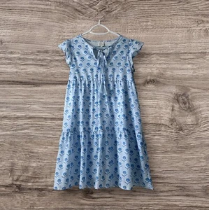 J.MARIE Blue White Floral Dress Womens Sz M Shirred Tiered Keyhole Tassel Light - Picture 1 of 10