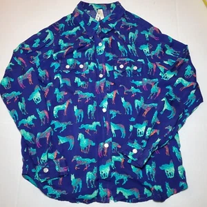 Roper Girls Five Star Horse Print Shirt Blue Sz 6/6x - Picture 1 of 7