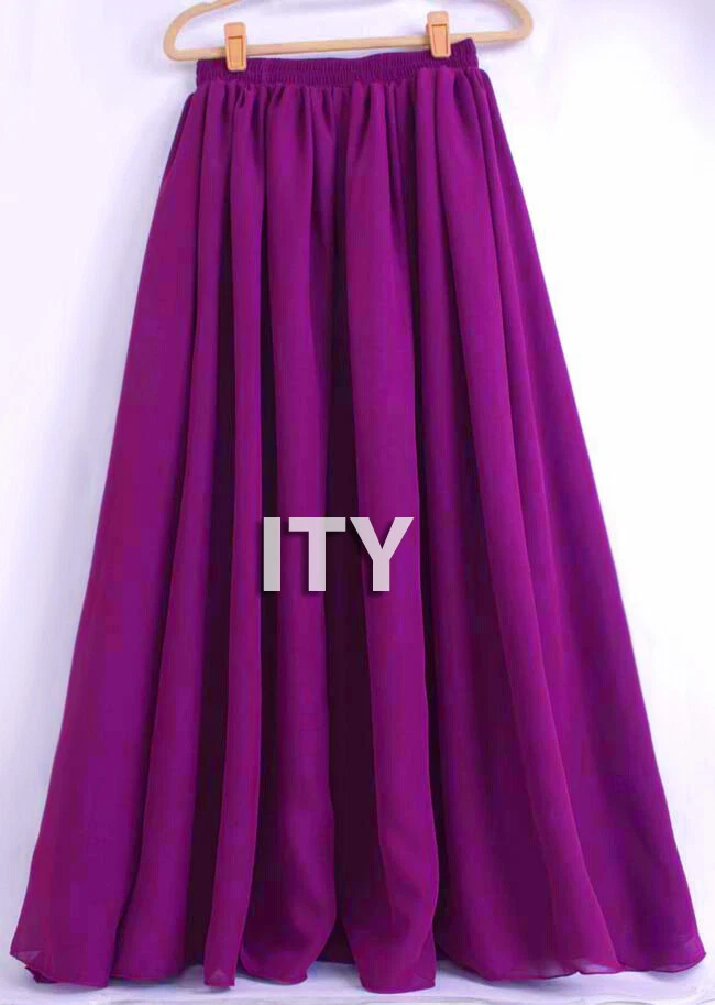 Women Maxi Skirt Chiffon Double Layer Pleated Long Dress Beach Wrap Cover ups - Image 1 of 1