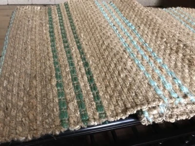 Natural Fibre Jute with Duck Egg Blue Eco Friendly Braided Area Rugs Hall Runner - Image 1 of 4