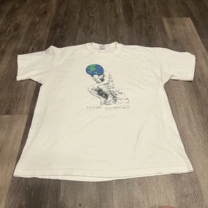 Vintage 90s Think Globally Thinker Art Single Stitch T-Shirt Men’s Size 2XL Tee - Picture 1 of 10