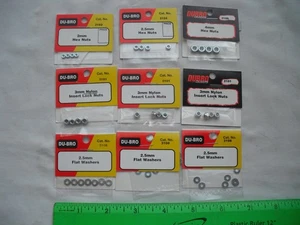 Menge 9 Du-Bro mm Sechskantmuttern, Nyloneinsatz Sicherungsmuttern, flache Unterlegscheiben, RC Flugzeug - Bild 1 von 9