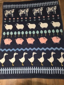 Vintage Crown Crafts Farm Animal Blanket Heavy Fleece 60”x80” - Picture 1 of 11
