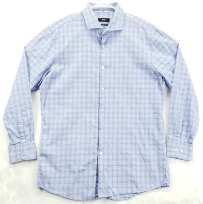 Hugo Boss Dress Shirt Mens 16.5 32/33 Blue White Plaid Sharp Fit Long Sleeve - Image 1 of 4