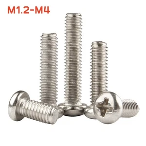 Round Pan Head Screws Phillips Drive Nickel Plated Steel Machine Screw M1.2-M4 - Picture 1 of 7
