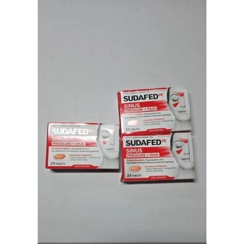 Sudafed PE Sinus Pressure Plus болеутоляющие капсулы 24 капсулы x 3 упаковки срок годности истекает в сентябре/27 - Изображение 1 из 4