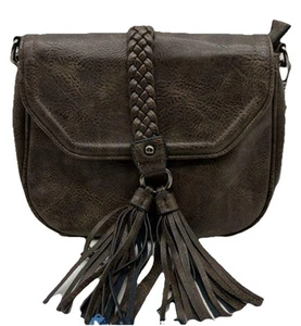 Antik Kraft Braided Tassel Crossbody Bag Brown Faux Leather Boho Chic Purse - Picture 1 of 6