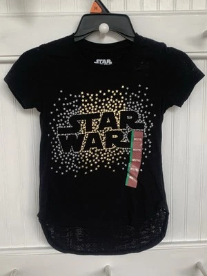 Camiseta Star Wars Niñas Talla 7/8, Estilo Hi-lo “burnout” Con Estrellas Plateadas y Doradas Foto 1 de 4