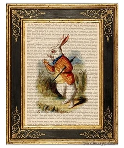 Alicia en el País de las Maravillas Impresión Artística en Página de Libro De Colección Conejo Blanco a Prisa Color - Imagen 1 de 3