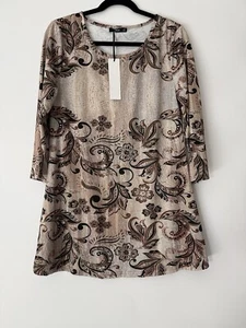 Lily by Firmiana Women’s Flowers Casual Tunic Top Long Sleeve Crew Neck Sz M - Picture 1 of 8