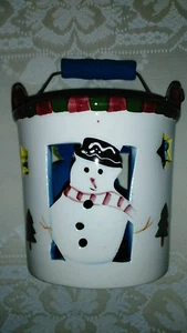 Keramik Winter Weihnachten Urlaub Schneemann Votivkerzenhalter Eimer mit Griff - Bild 1 von 8