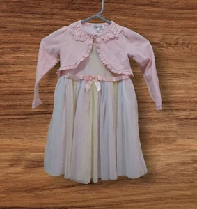 Bonnie Jean 4T Girls Pastel Glitter Dress & Pink Nannette sweater Cardigan Set - Picture 1 of 9