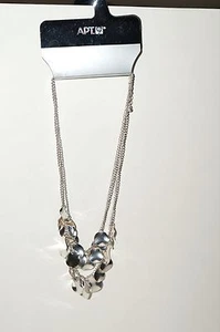 APT.9 Silver Tone Double Drape Wavey Disc Necklace Bold Costume Jewelry New Tags - Picture 1 of 4