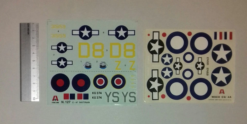 WACO CG.4A HADRIAN, C 47 SKYTRAIN/DAKOTA DECAL ITALERI 1/72 1118  E 127 COMPLETE - Immagine 1 di 1