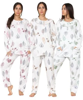 Juego de pijamas para damas bolsillos con botones de manga larga floral térmico cálido suave ropa de salón Foto 1 de 4