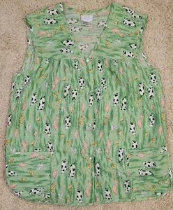 Premier Intimates Pearl Snap Green Cows And Pigs Women's Shirt Sleepwear Medium - Picture 1 of 7