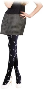 Premium Quality White Music Notes Pattern Opaque Black Tights  Women Girl - Picture 1 of 2