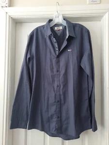 Tommy Jeans Hilfiger Slim Fit Navy Long Sleeve Men's Shirt Medium - Picture 1 of 7