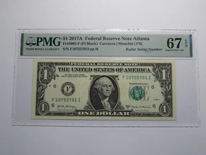 $1 2017 Radar Serial Number Federal Reserve Currency Bank Note Bill PMG UNC67EPQ - Picture 1 of 3