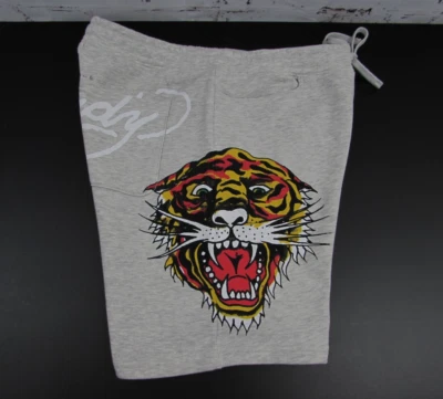 ED HARDY Men's M Grey Fleece Screaming Tiger Tattoo Print Sweat Shorts NEW. - Image 1 of 4
