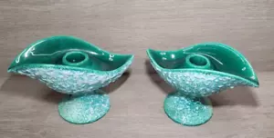 Vintage Royal Haeger Pottery Candle Holders Green Volcanic Lava Glaze Turquoise - Picture 1 of 9