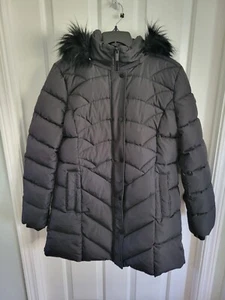 BINACL Giubbotto donna nero invernale caldo lungo pelliccia sintetica con cappuccio taglia large - Foto 1 di 12