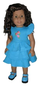 Türkis Strick bestickt Stufen Kleid passt 18" Mädchen Puppen - Bild 1 von 1