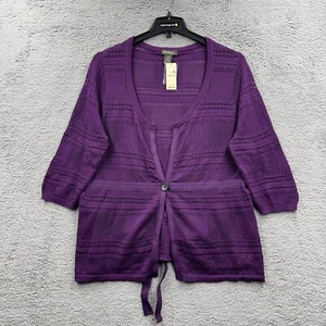 Eddie Bauer Cardigan Sweater Women’s XL Purple Fairy Shimmer Cable Knit Lace - Picture 1 of 10