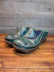 Spring Step WOMEN’S L'ARTISTE Blue CHINO LEATHER CLOGS US 7.5 38 EUR - Picture 1 of 8