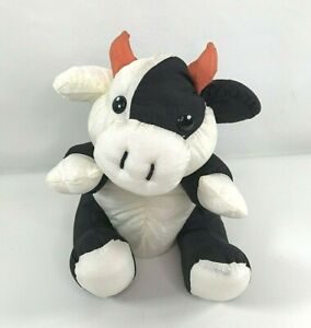 Vintage Dandee Black White Cow Puffalump Nylon Orange stuffed animal Dan Dee 8"