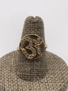 14k Yellow Gold 0.35ct Diamond OM Design Symbol Ring Size 8.5 - Picture 1 of 18