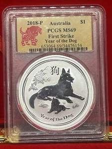 2018-P Australia $1 PCGS MS69 First Strike Year Of The Dog In A Display Case ✨🔥 - Picture 1 of 9