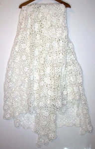 White Floral Crochet Throw Decorative Blanket Handmade 100"x 85" in Textile - Picture 1 of 6
