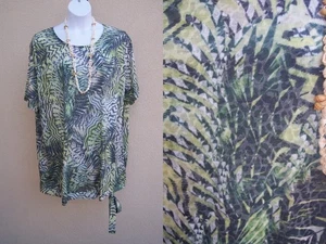 Ulla Popken jungle top shirt plus size 28 30 3x 4x animal print burnout blouse - Picture 1 of 12