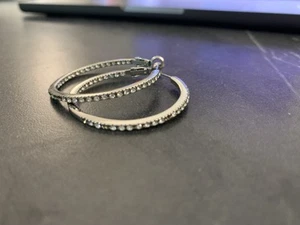 Silver Plated Crystal Hoop Earrings, With Missing Stones, 1.5” Diameter - Picture 1 of 3