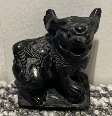 Antique Chinese Master Hand Carved Black Soap Stone 3 Eye Foo Dog, Lion Figurine - Image 1 of 4