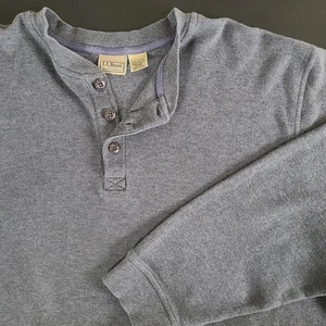 LL Bean Henley Long Sleeve XXL-Tall Gray Cotton Waffle Knit Henley (0 KB21) EUC - Picture 1 of 11