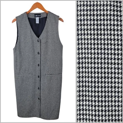 Vintage Jumper Dress 8 Wool Academia Knee Length Overall Houndstooth Button Up - Image 1 of 4