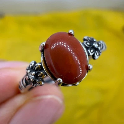 925 Sterling Silver Ring 8x6mm Natural South Red Agate Gemstone Women Jewelry - Image 1 of 4