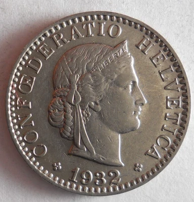 1932 SWITZERLAND 20 RAPPEN - AU - EARLY DATE Coin - Lot #N21 - Image 1 of 2